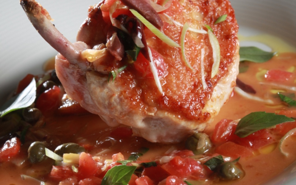 Sauteed chicken breast with olives, tomatoes and capers | Yiannis Lucacos