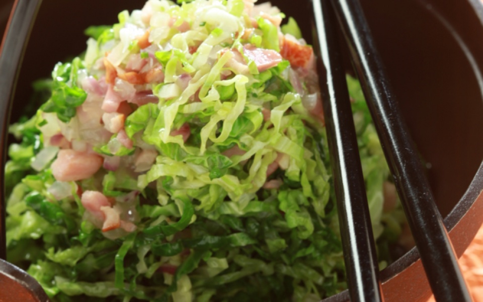 Warm cabbage salad with bacon and fennel seeds | Yiannis Lucacos