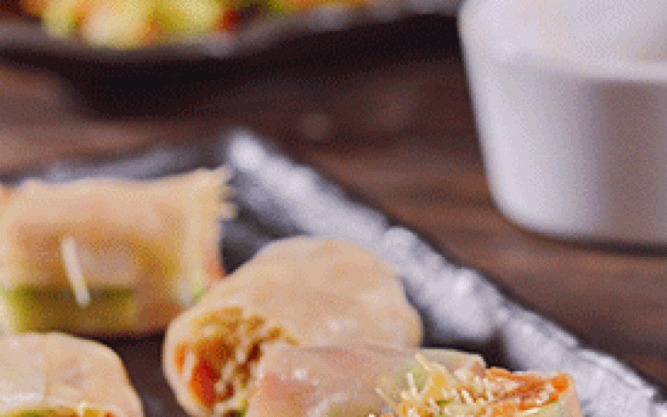 Salmon and vegetable summer rolls with soy and lime | Yiannis Lucacos